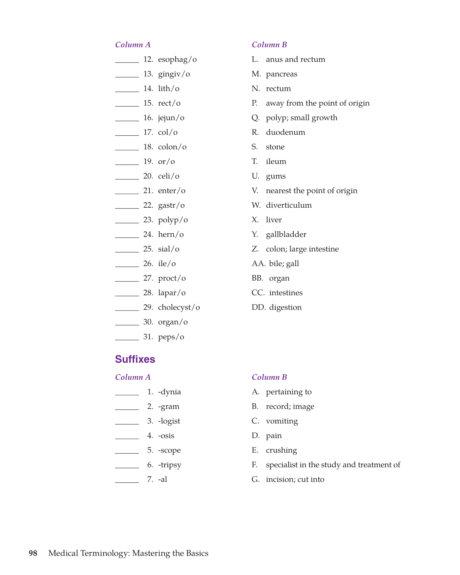 Printable Medical Terminology Mastering The Basics 1st Edition Page 98