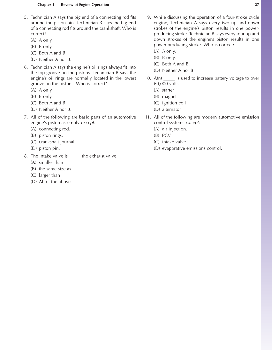 Auto Engine Repair, A1, 5th Edition page 27