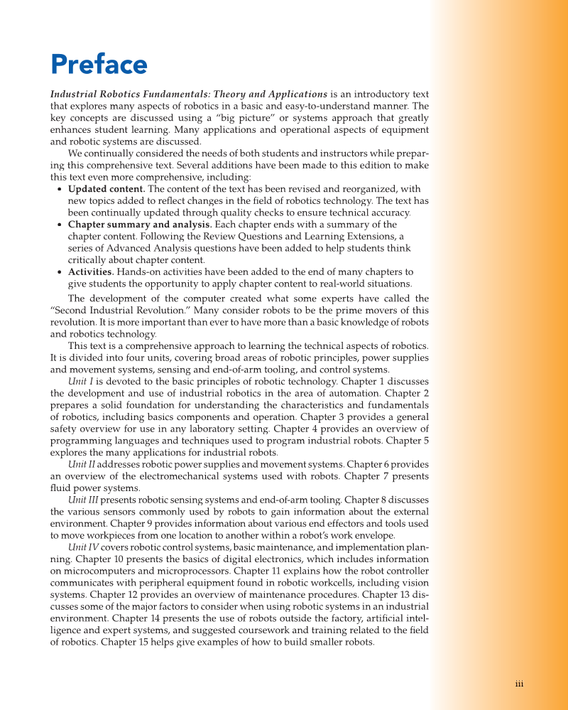 Industrial Robotics Fundamentals: Theory and Applications, 3rd Edition page iii