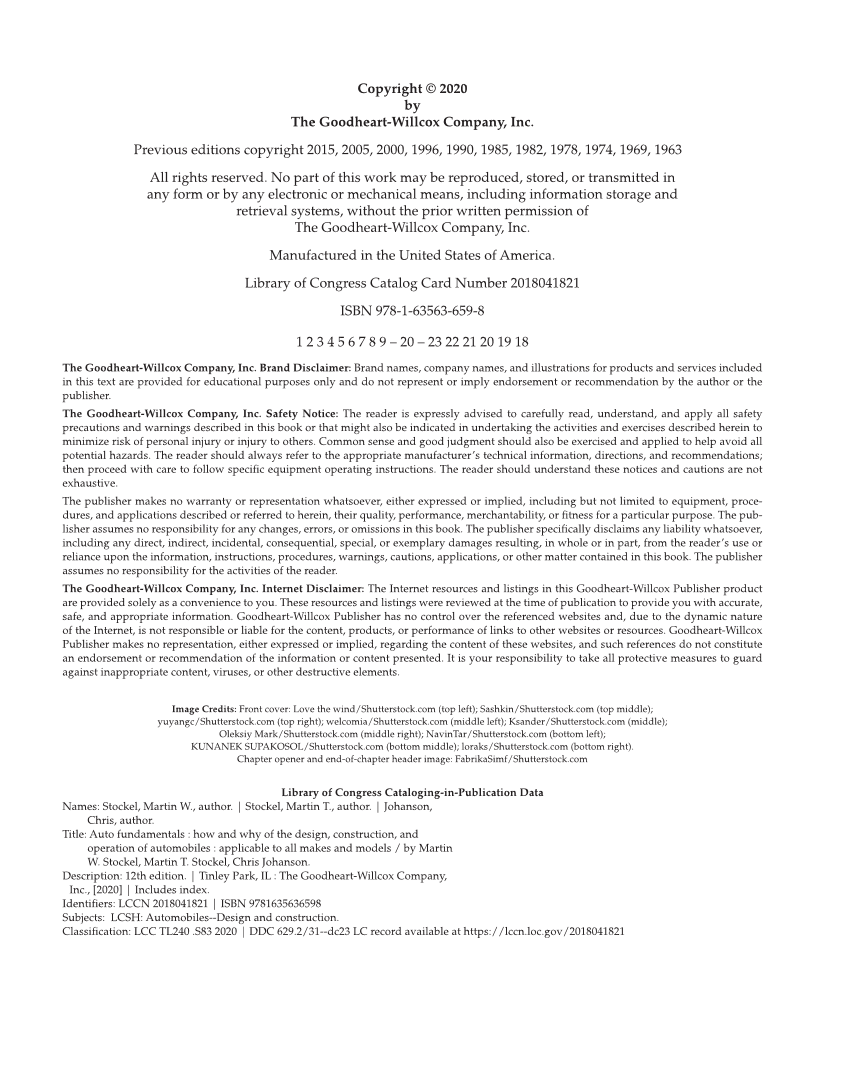 Auto Fundamentals, 12th Edition page ii