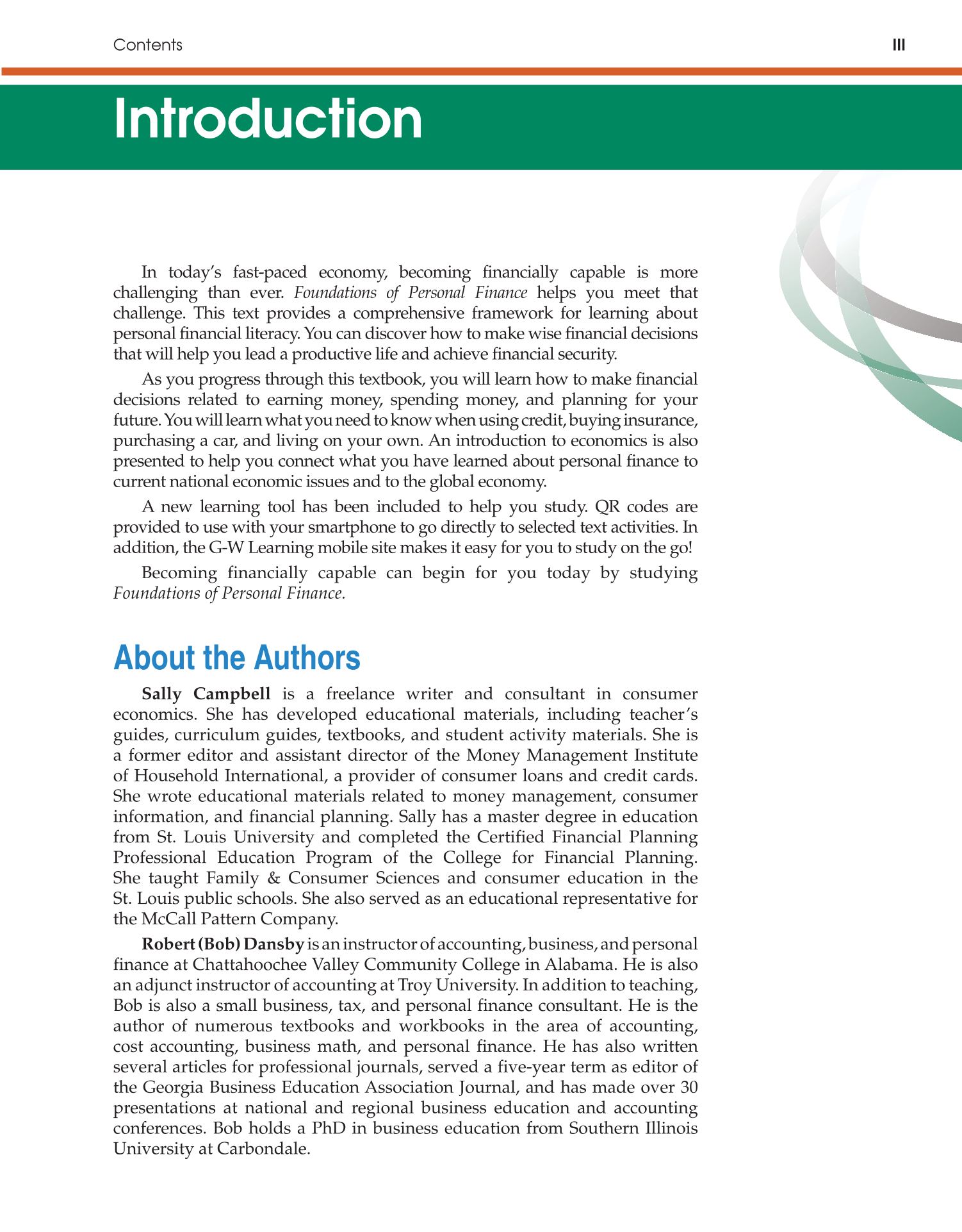 Foundations of Personal Finance, 9th Edition page III
