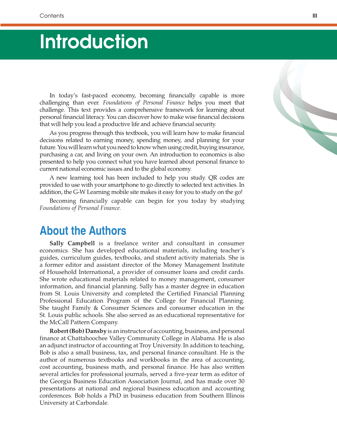 Foundations of Personal Finance, 9th Edition page III