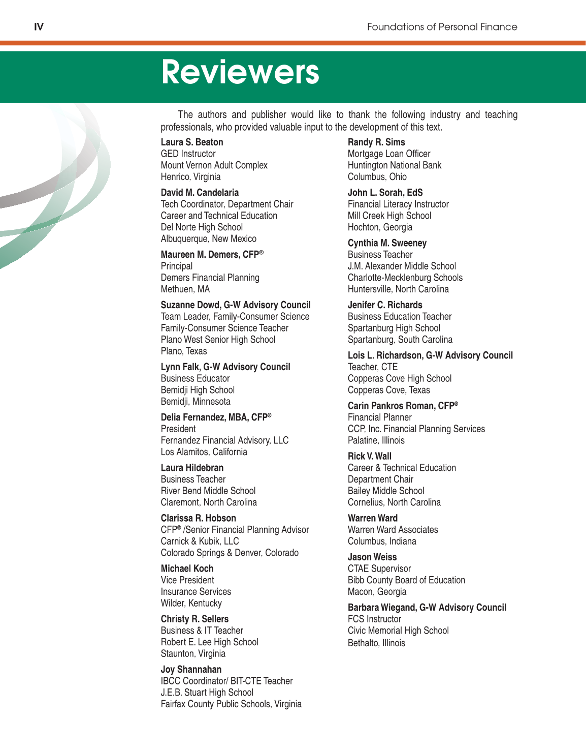 Foundations of Personal Finance, 9th Edition page IV