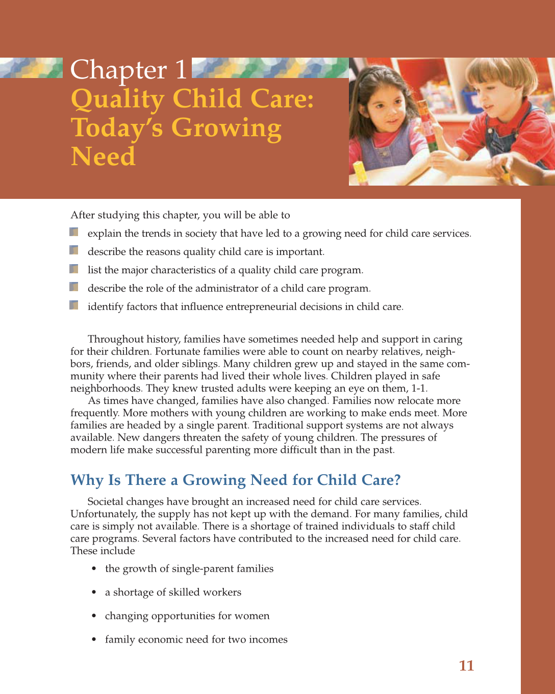 Child Care Administration: Planning Quality Programs for Young Children, 3rd Edition page 11