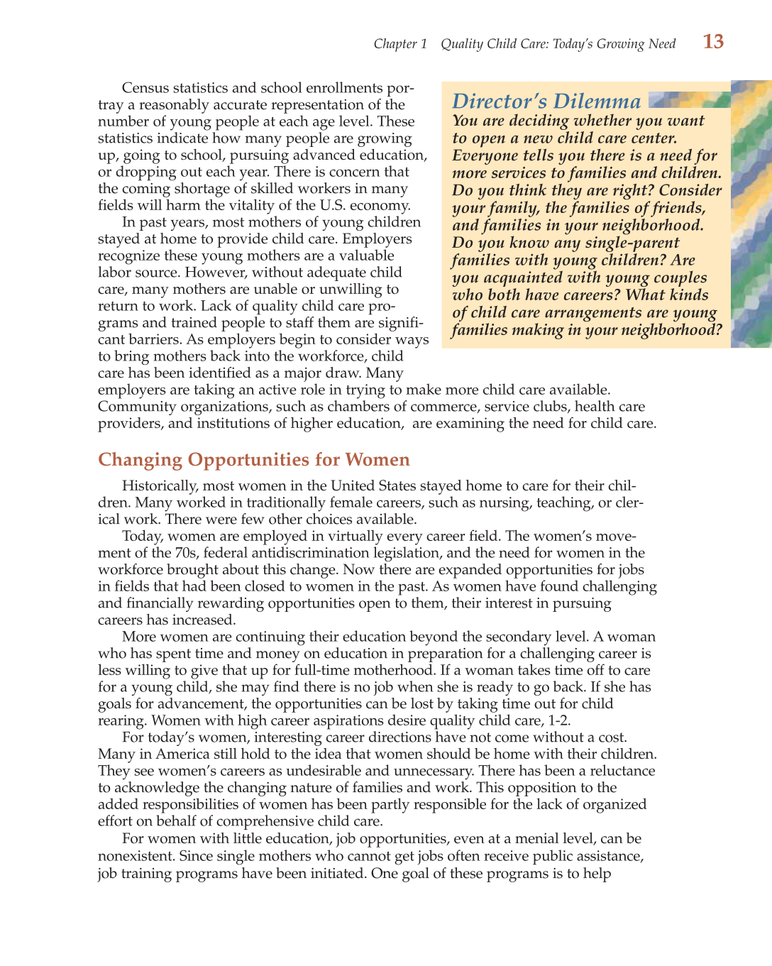 Child Care Administration: Planning Quality Programs for Young Children, 3rd Edition page 13