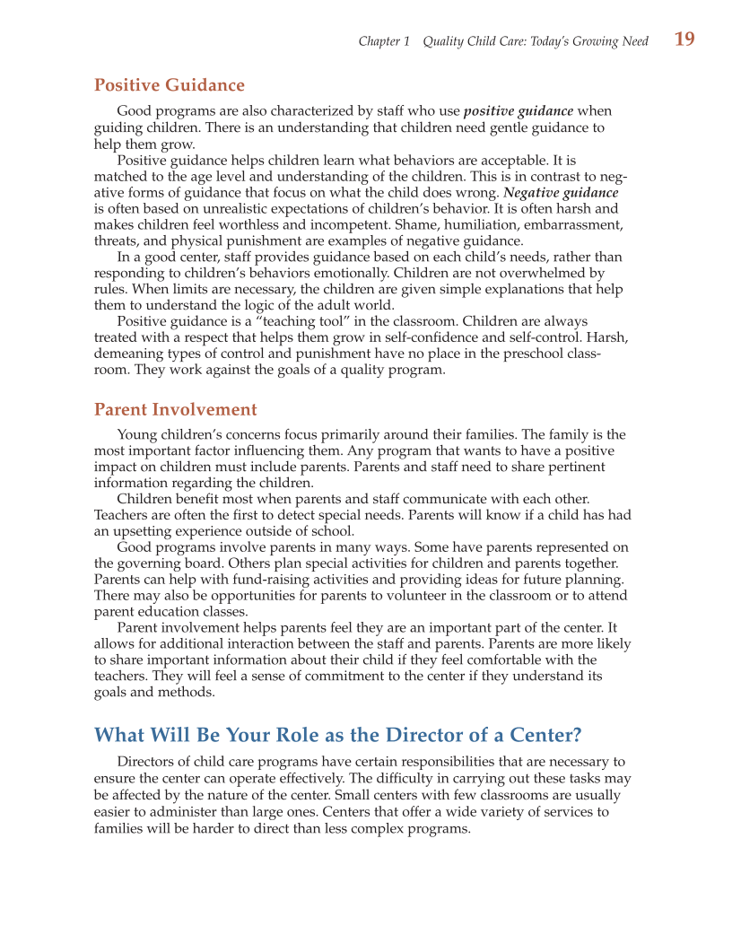 Child Care Administration: Planning Quality Programs for Young Children, 3rd Edition page 19