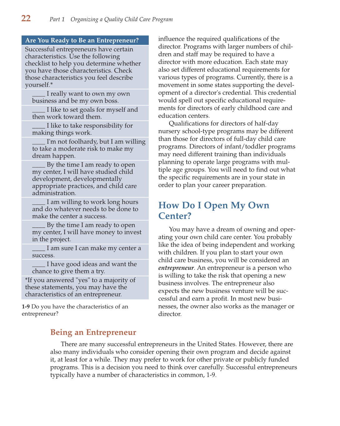 Child Care Administration: Planning Quality Programs for Young Children, 3rd Edition page 22