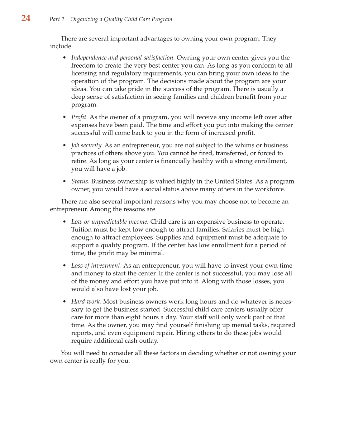 Child Care Administration: Planning Quality Programs for Young Children, 3rd Edition page 24