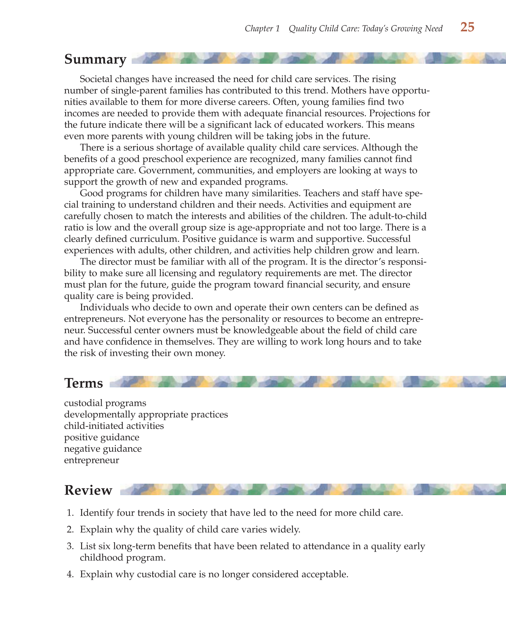 Child Care Administration: Planning Quality Programs for Young Children, 3rd Edition page 25