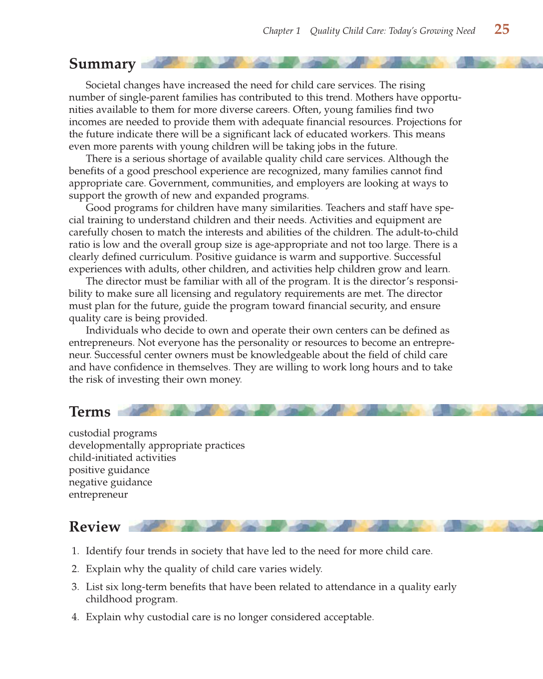 Child Care Administration: Planning Quality Programs for Young Children, 3rd Edition page 25