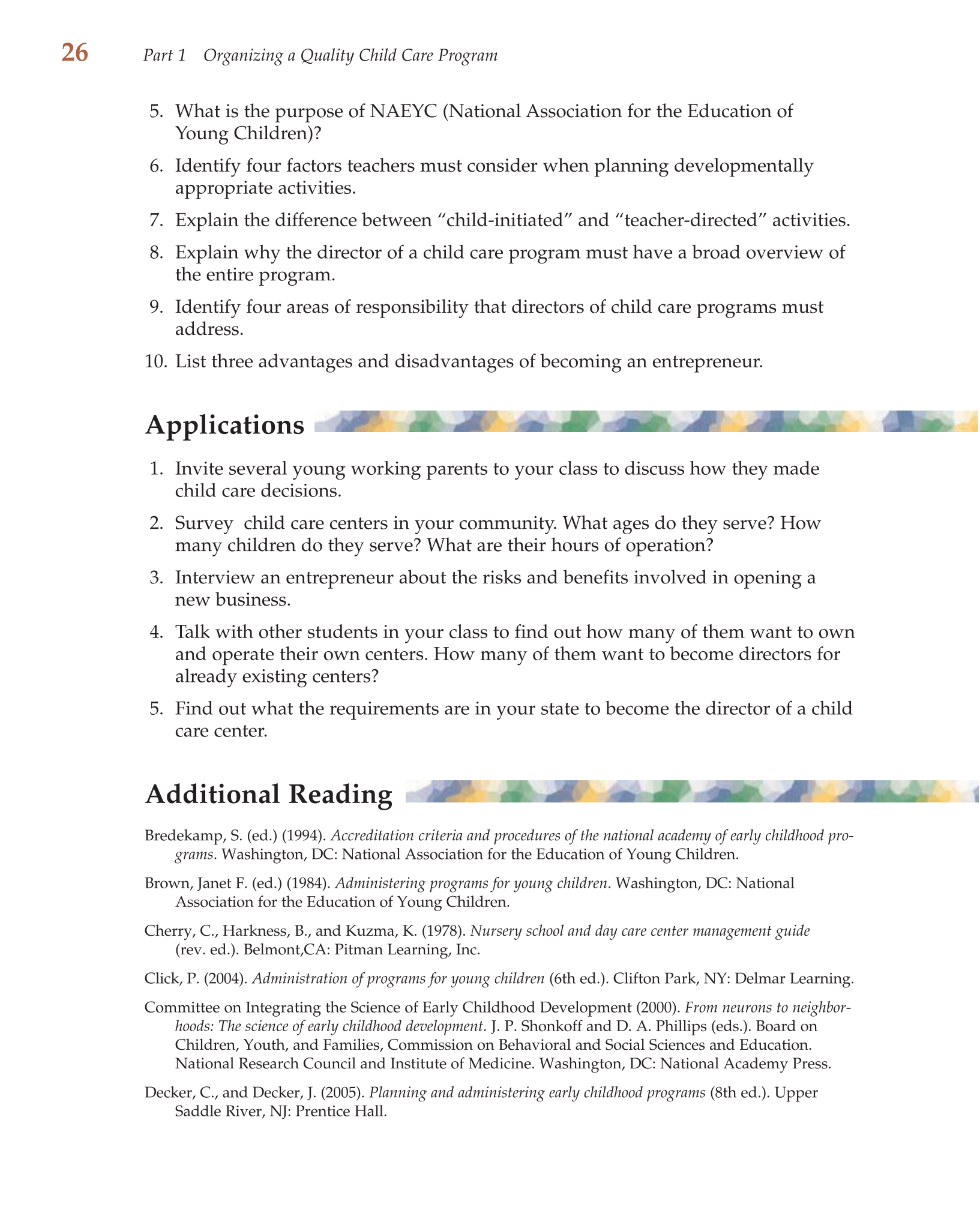 Child Care Administration: Planning Quality Programs for Young Children, 3rd Edition page 26