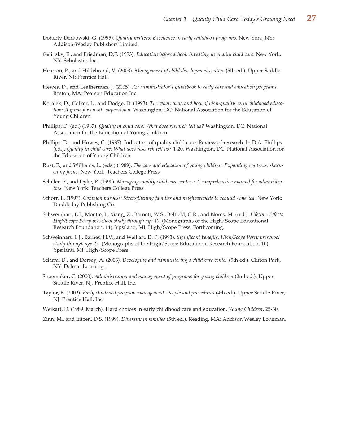 Child Care Administration: Planning Quality Programs for Young Children, 3rd Edition page 27