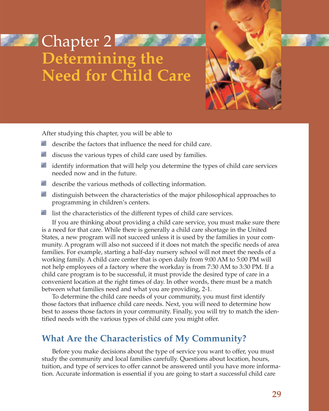 Child Care Administration: Planning Quality Programs for Young Children, 3rd Edition page 29