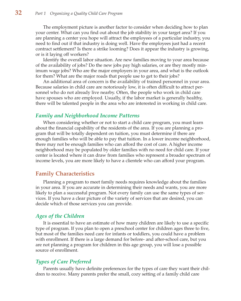 Child Care Administration: Planning Quality Programs for Young Children, 3rd Edition page 32