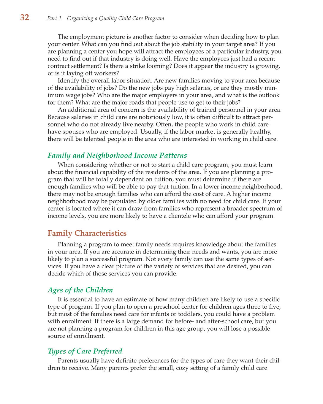 Child Care Administration: Planning Quality Programs for Young Children, 3rd Edition page 32