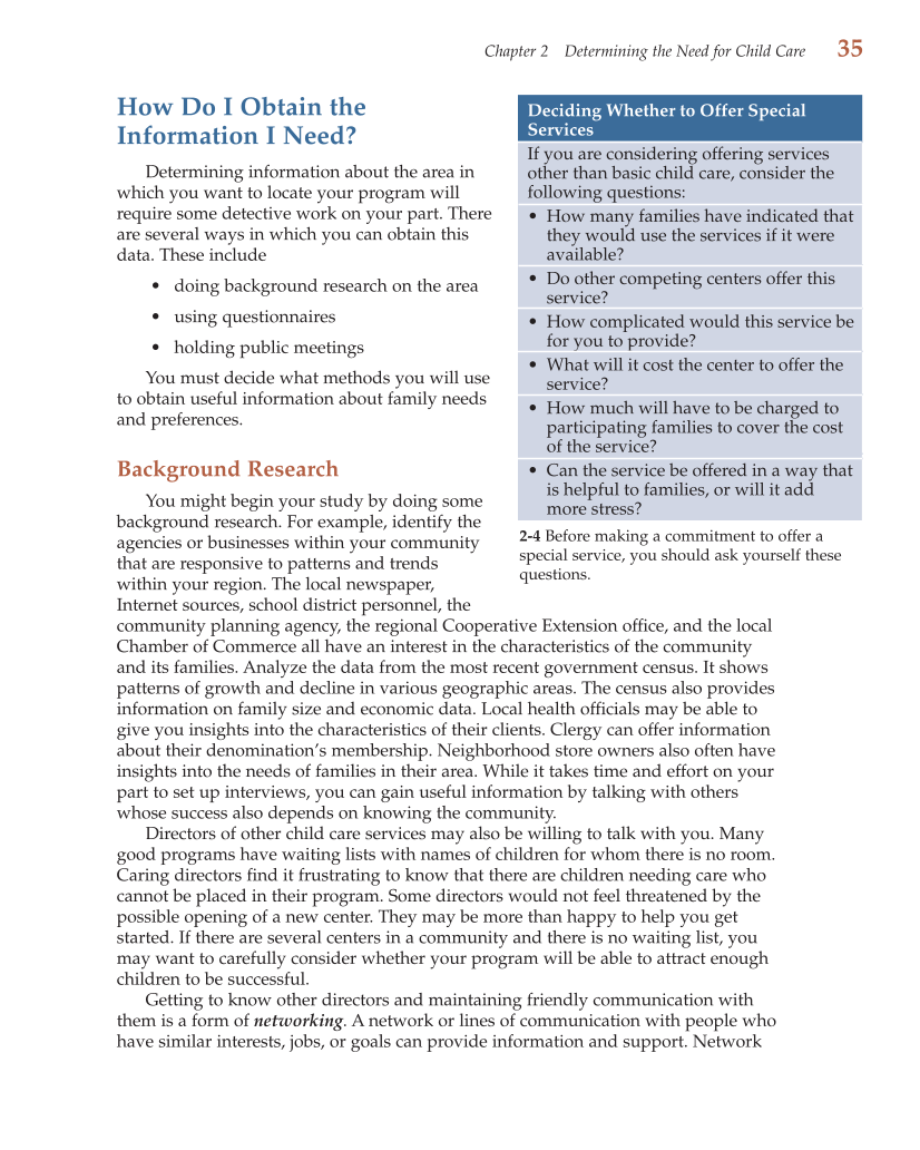Child Care Administration: Planning Quality Programs for Young Children, 3rd Edition page 35