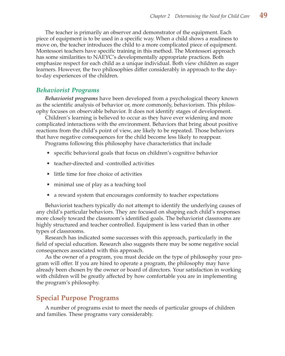Child Care Administration: Planning Quality Programs for Young Children, 3rd Edition page 49