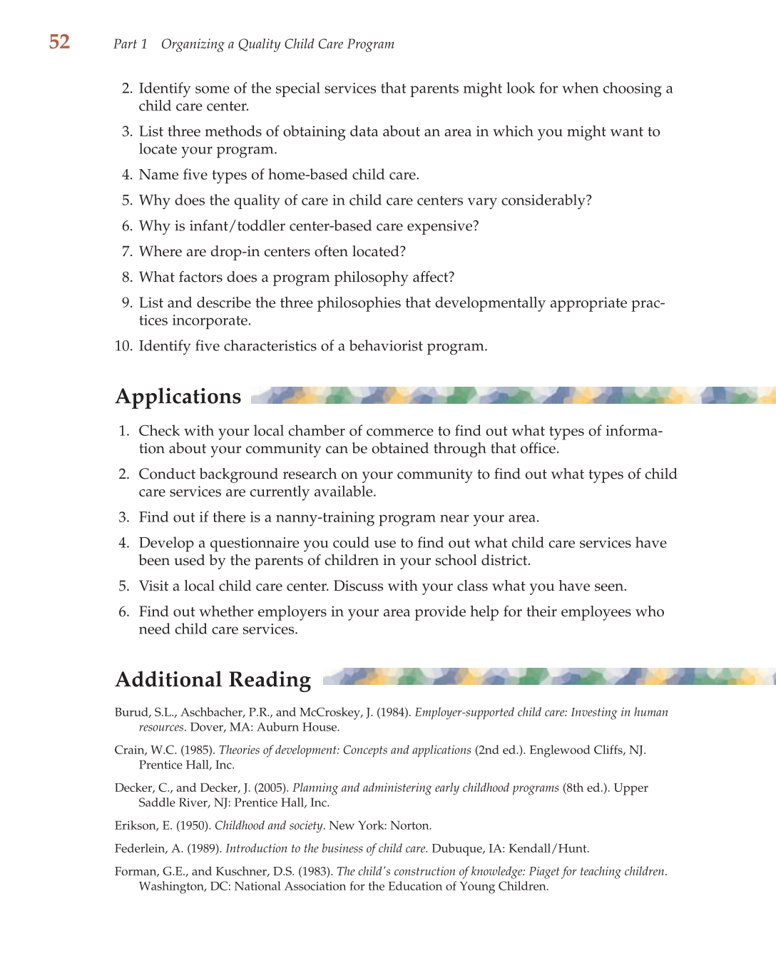 Child Care Administration: Planning Quality Programs for Young Children, 3rd Edition page 52