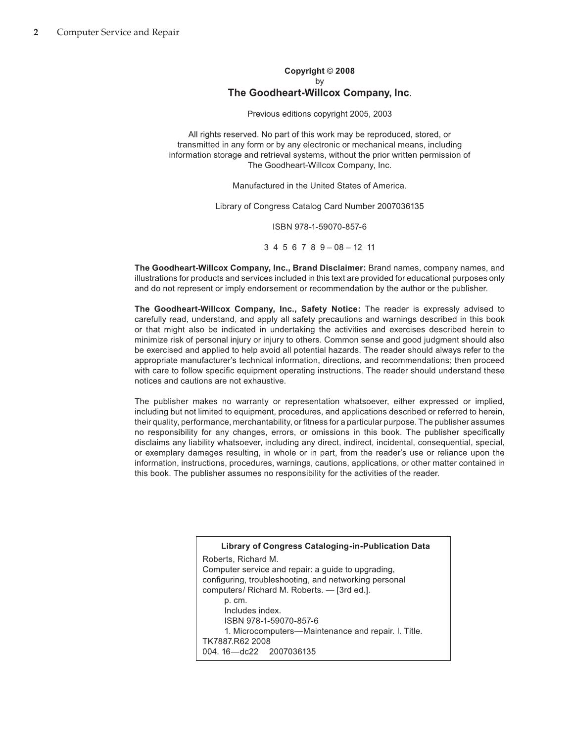 Computer Service and Repair, 3rd Edition page 2