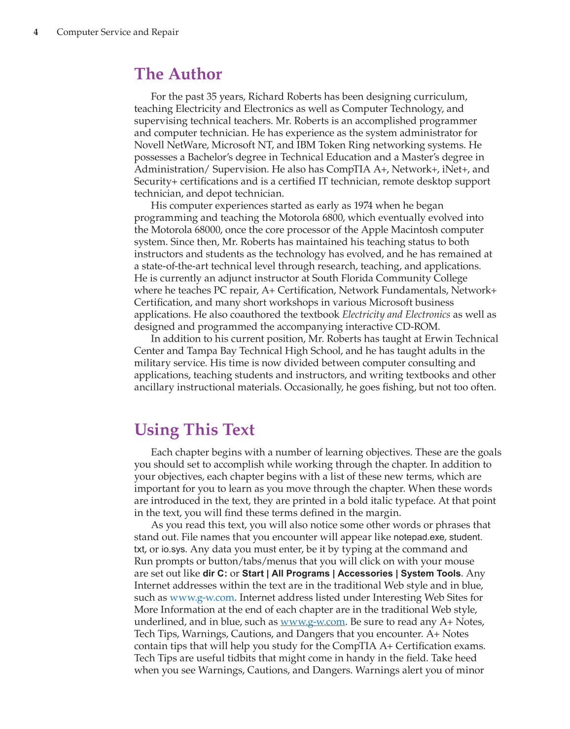 Computer Service and Repair, 3rd Edition page 4