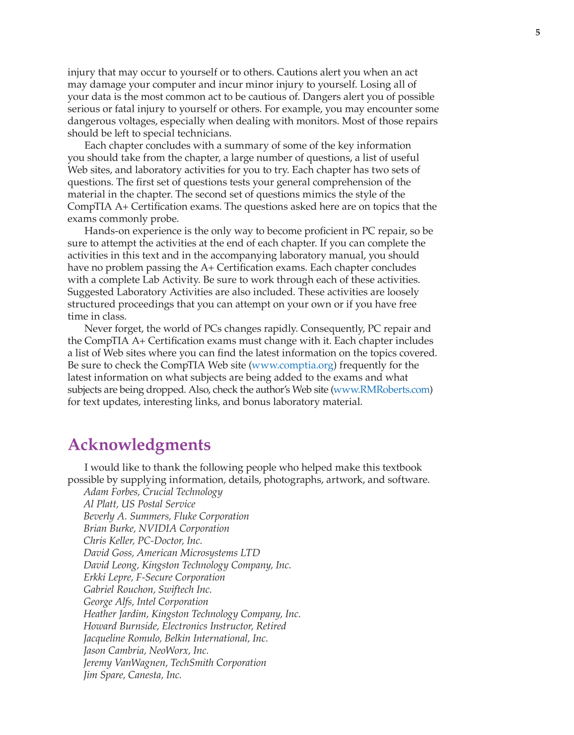 Computer Service and Repair, 3rd Edition page 5