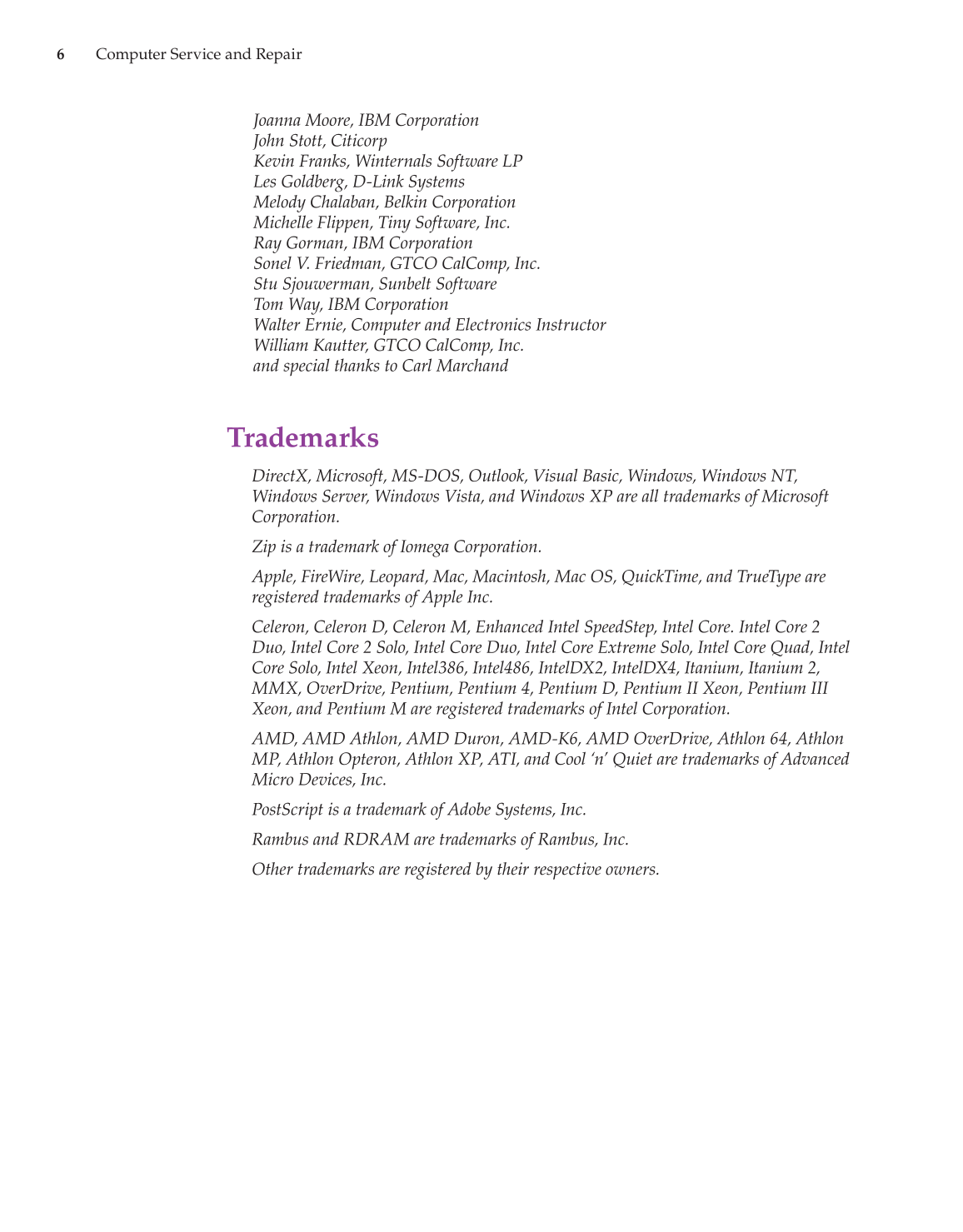 Computer Service and Repair, 3rd Edition page 6