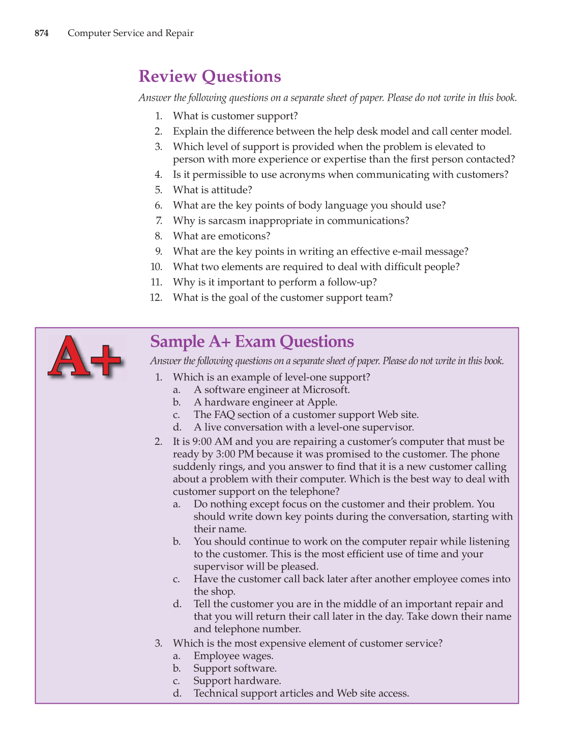 Computer Service and Repair, 3rd Edition page 874