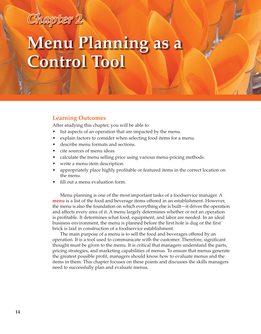 Controlling Costs in Foodservice, 1st Edition page 14