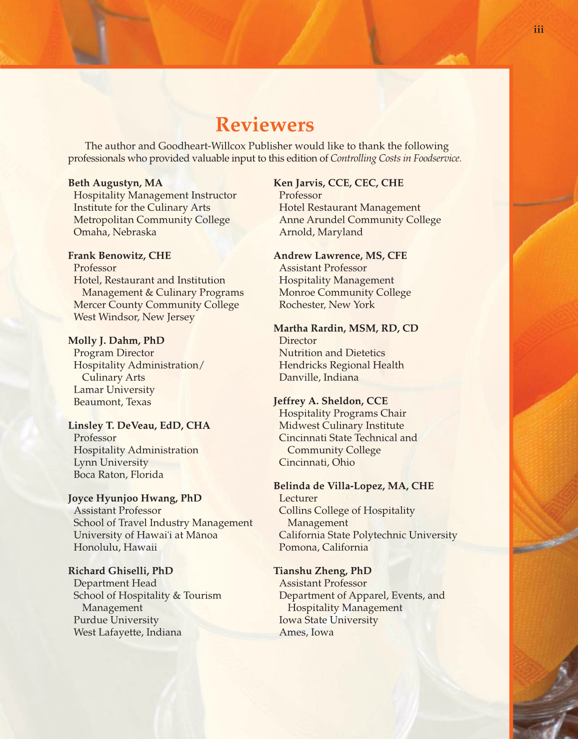 Controlling Costs in Foodservice, 1st Edition page iii