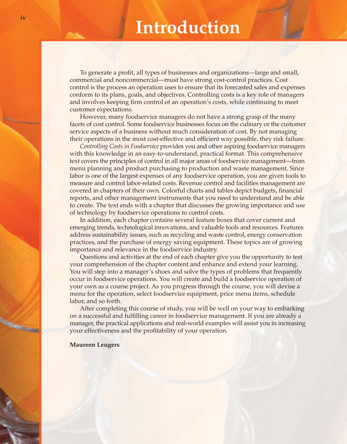Controlling Costs in Foodservice, 1st Edition page iv