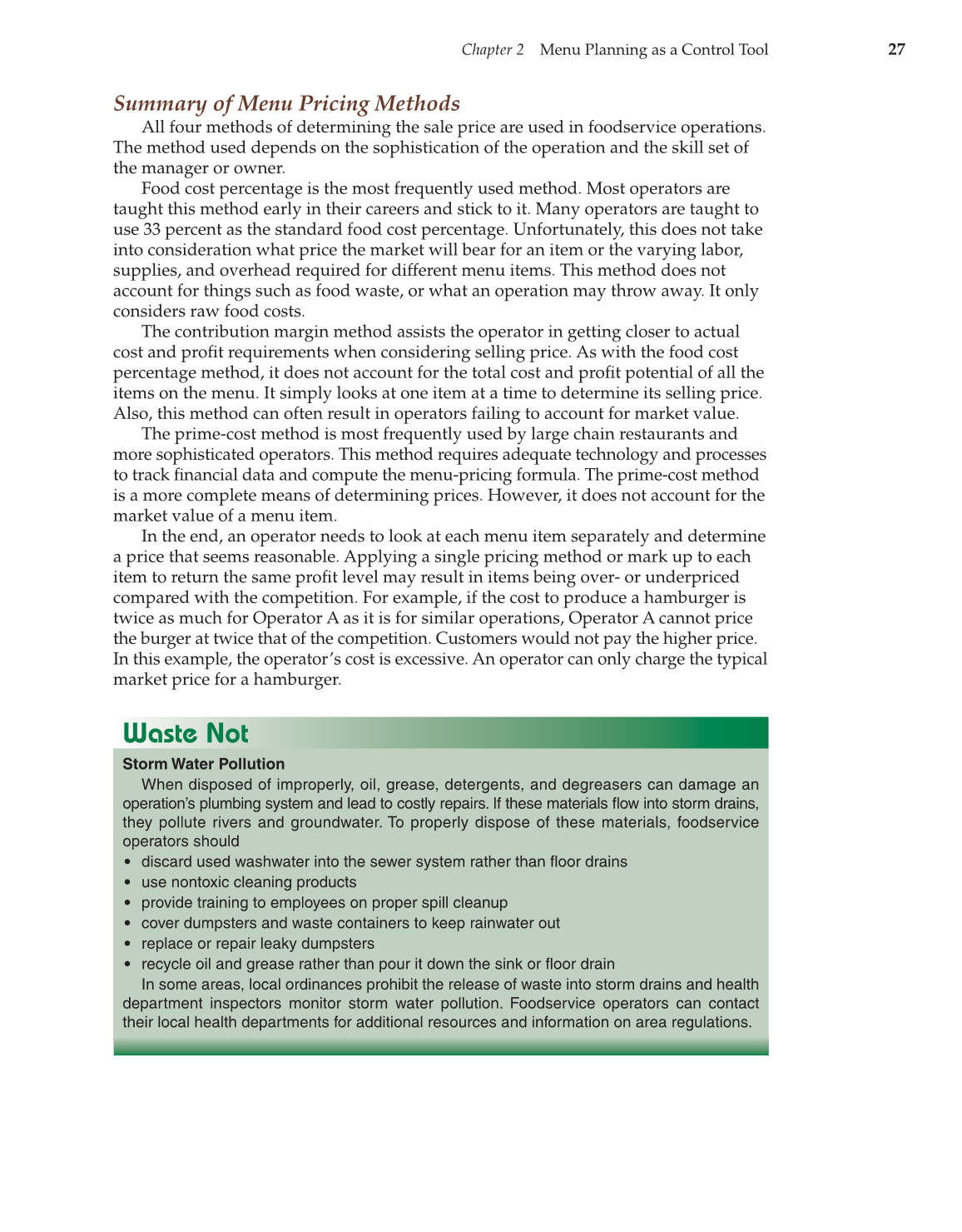 Controlling Costs in Foodservice, 1st Edition page 27
