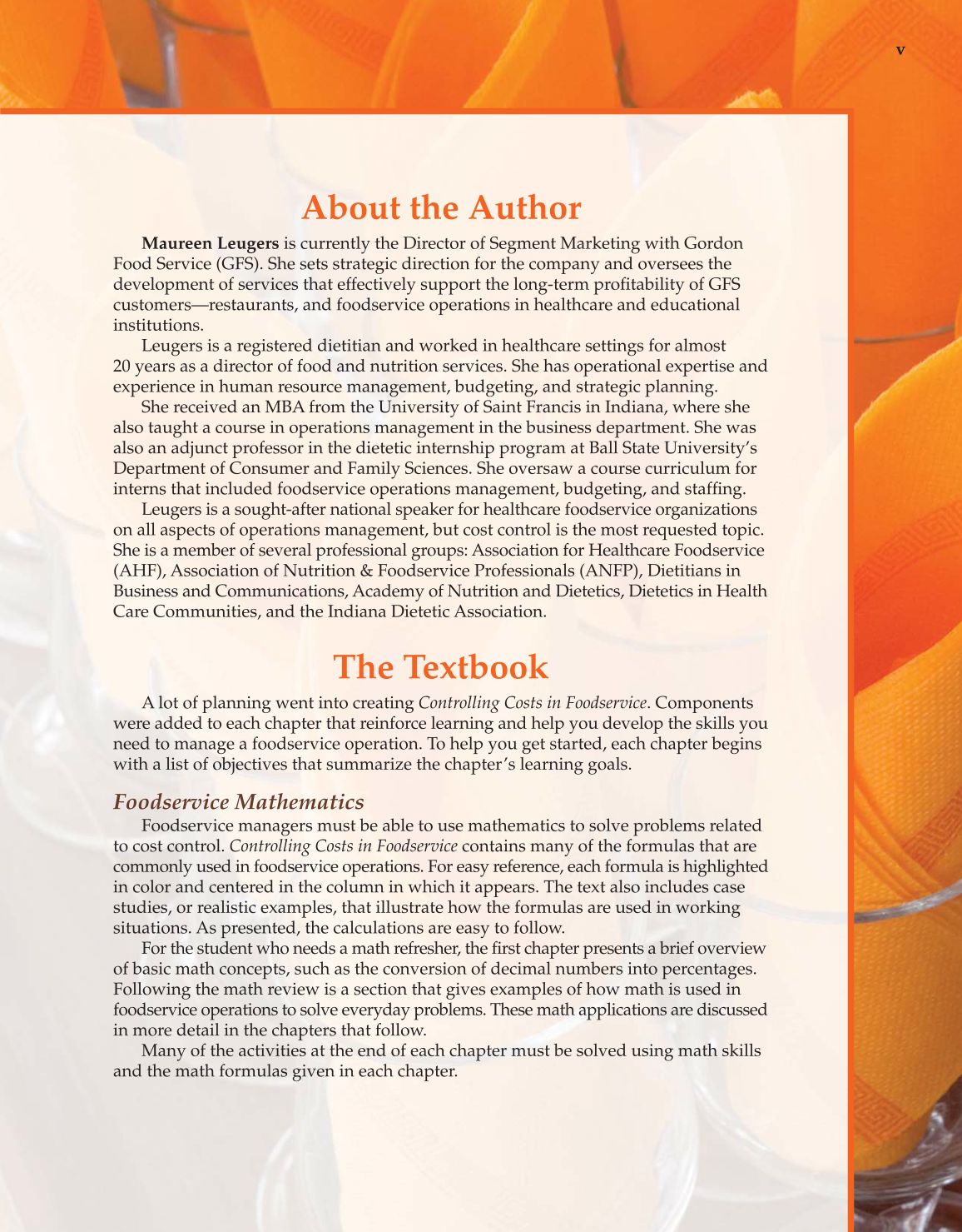 Controlling Costs in Foodservice, 1st Edition page v