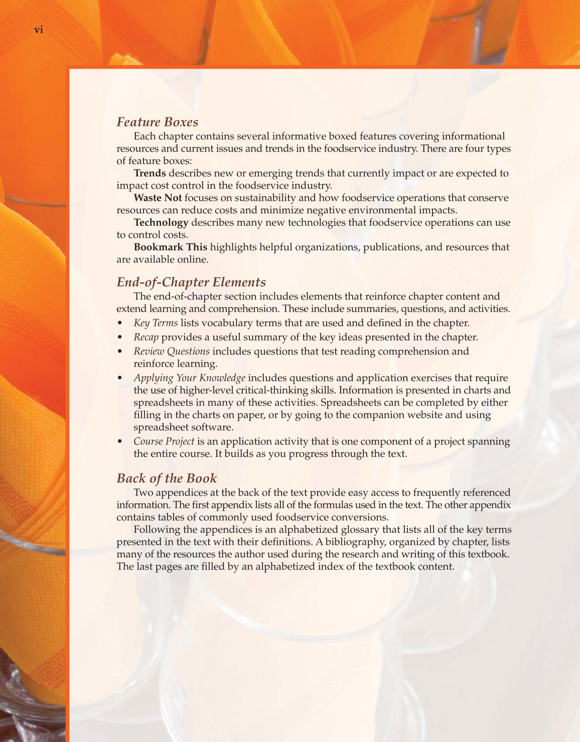Controlling Costs in Foodservice, 1st Edition page vi