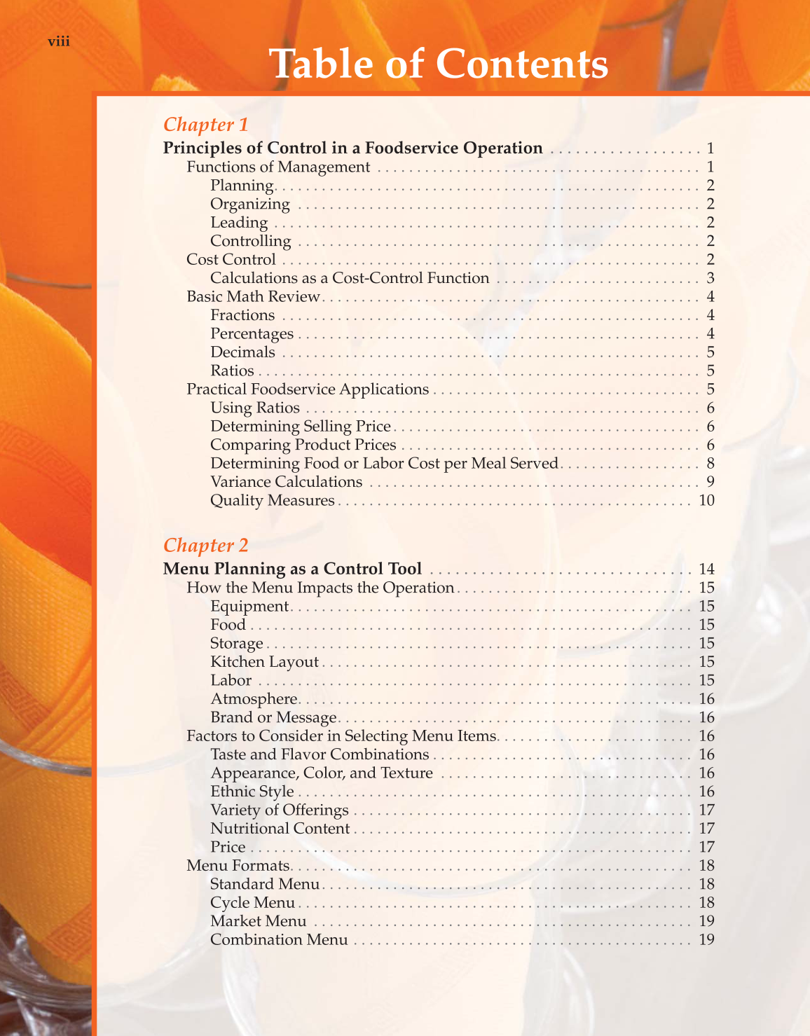 Controlling Costs in Foodservice, 1st Edition page viii