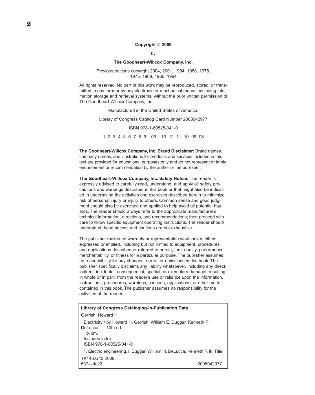 Electricity, 10th Edition page 2