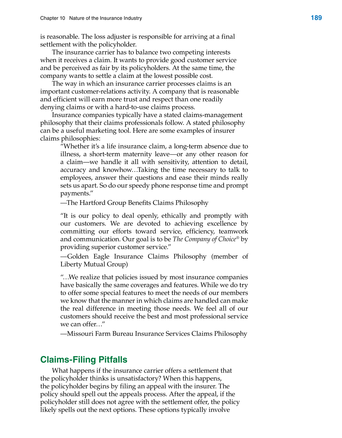 Insurance Operations, 1st Edition page 189