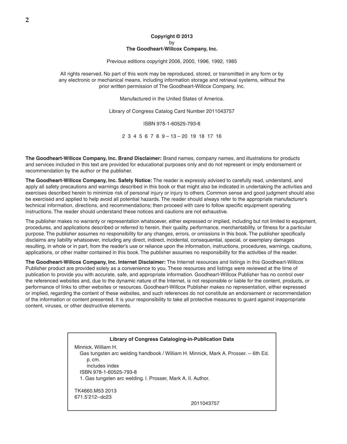 Gas Tungsten Arc Welding Handbook, 6th Edition page 2