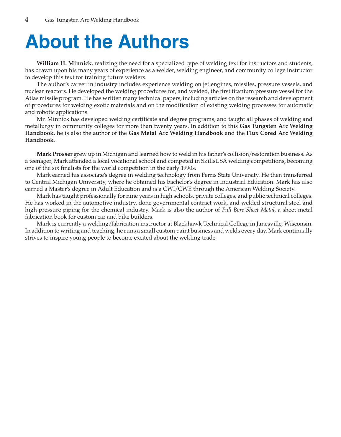 Gas Tungsten Arc Welding Handbook, 6th Edition page 4