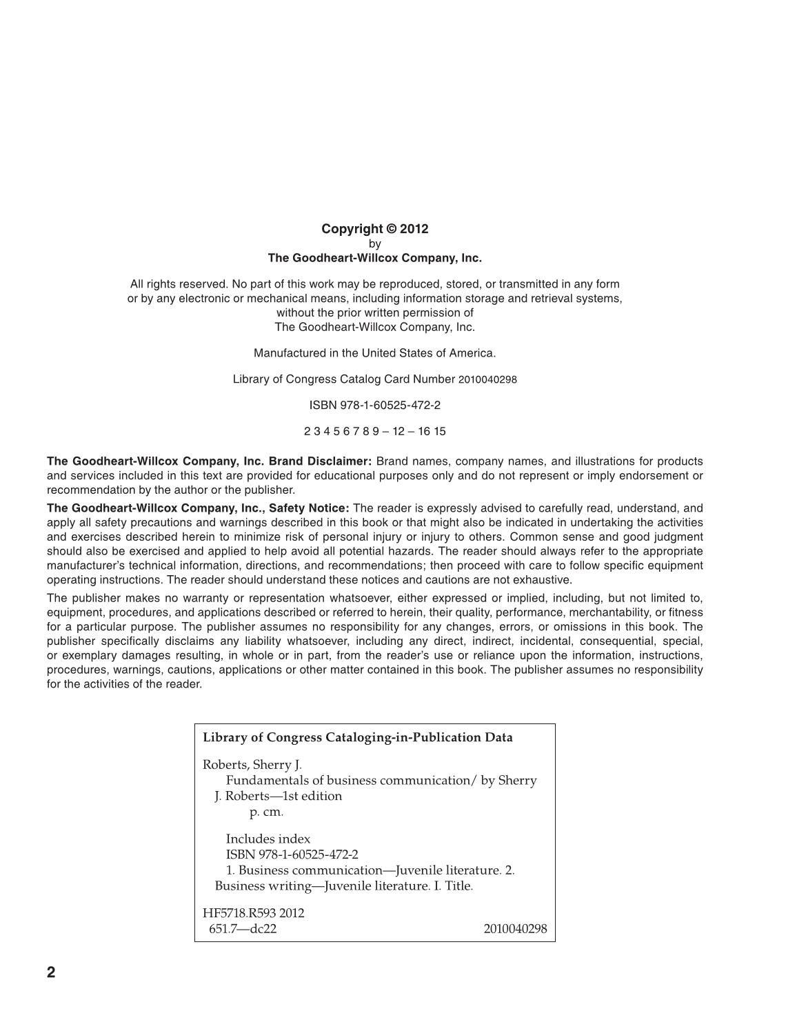 Fundamentals of Business Communication, 1st Edition page 2