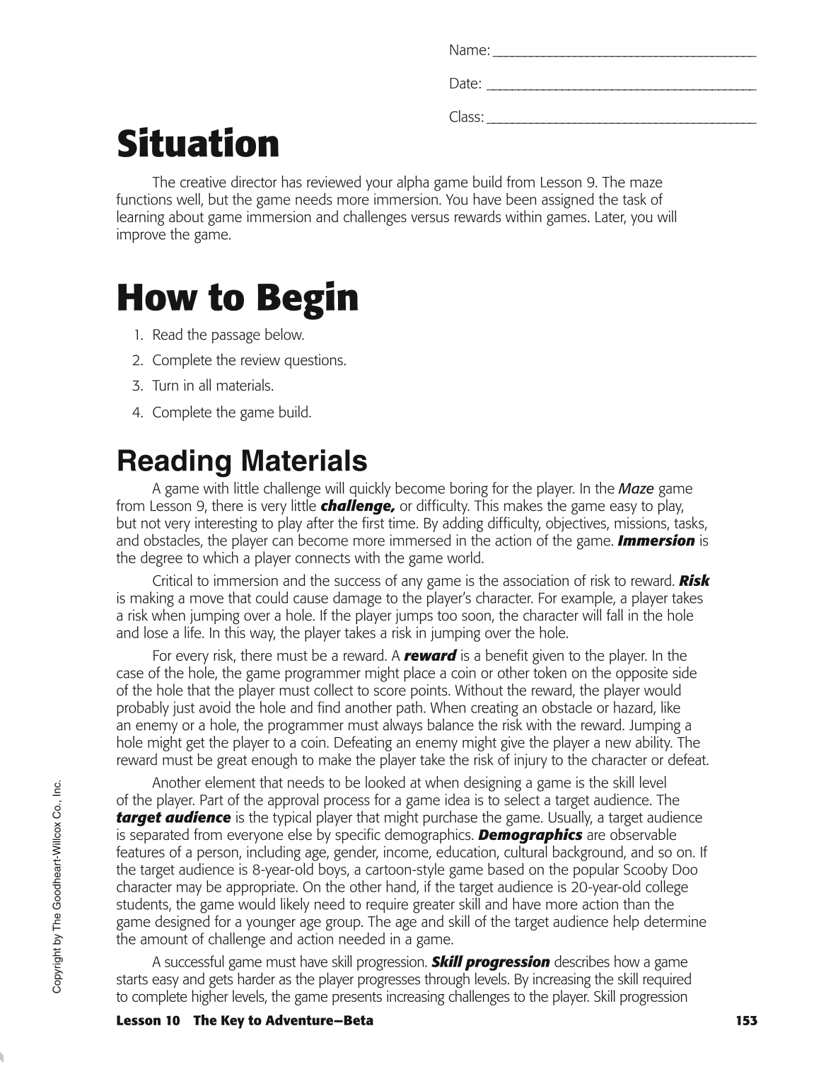 Introduction to Video Game Design, 1st Edition page 153