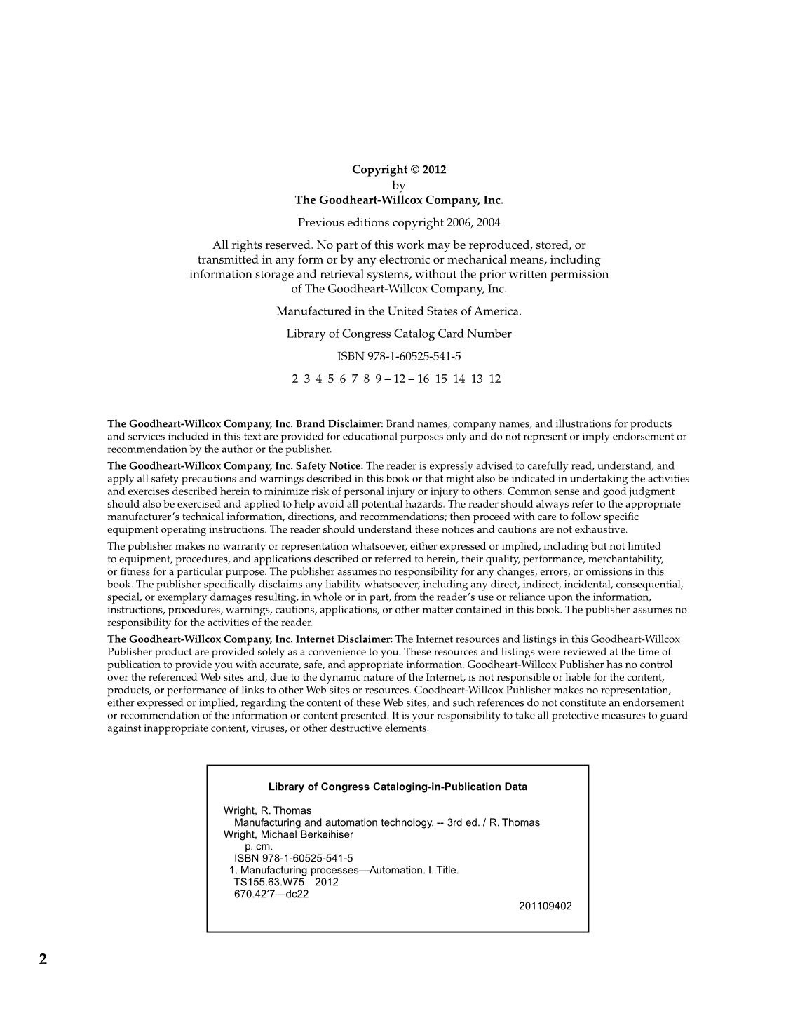 Manufacturing and Automation Technology, 3rd Edition page 2