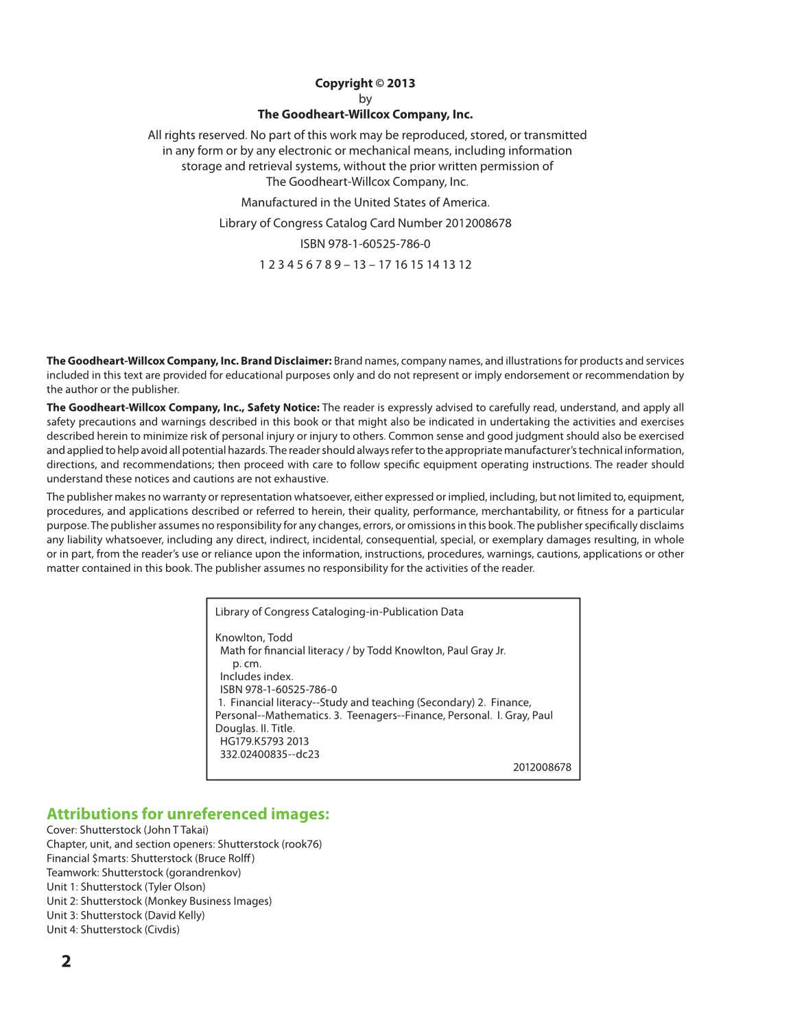 Math for Financial Literacy, 1st Edition page 2