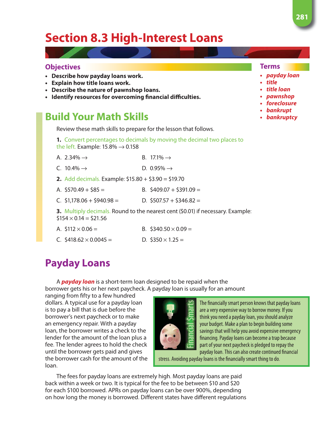 Math for Financial Literacy, 1st Edition page 281