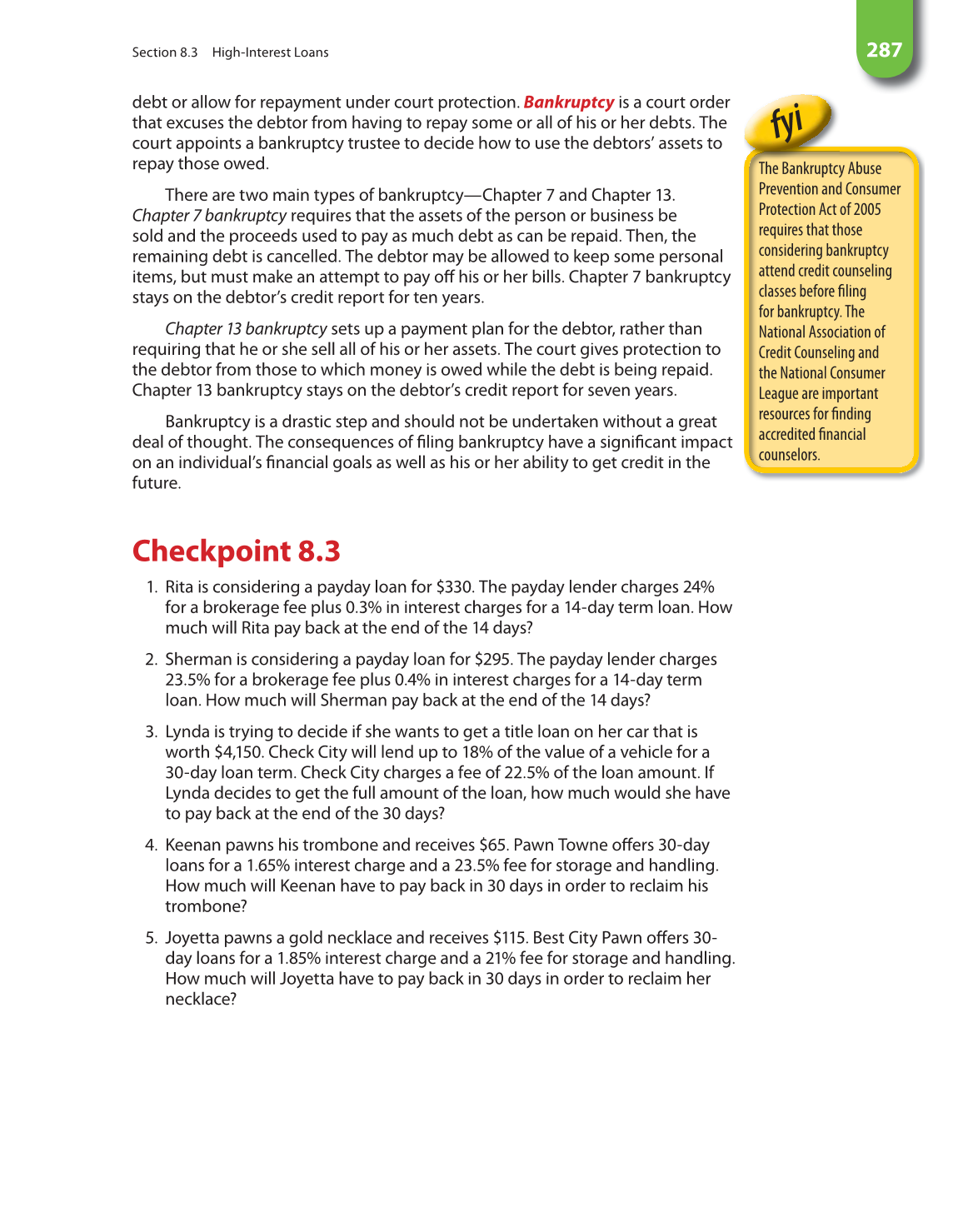 Math for Financial Literacy, 1st Edition page 287
