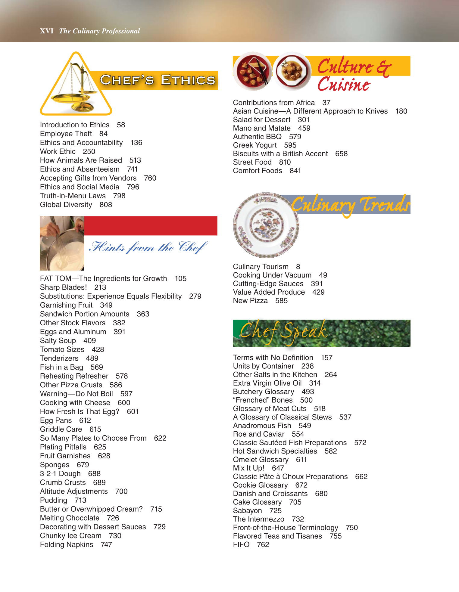 The Culinary Professional, 2nd Edition page XVI