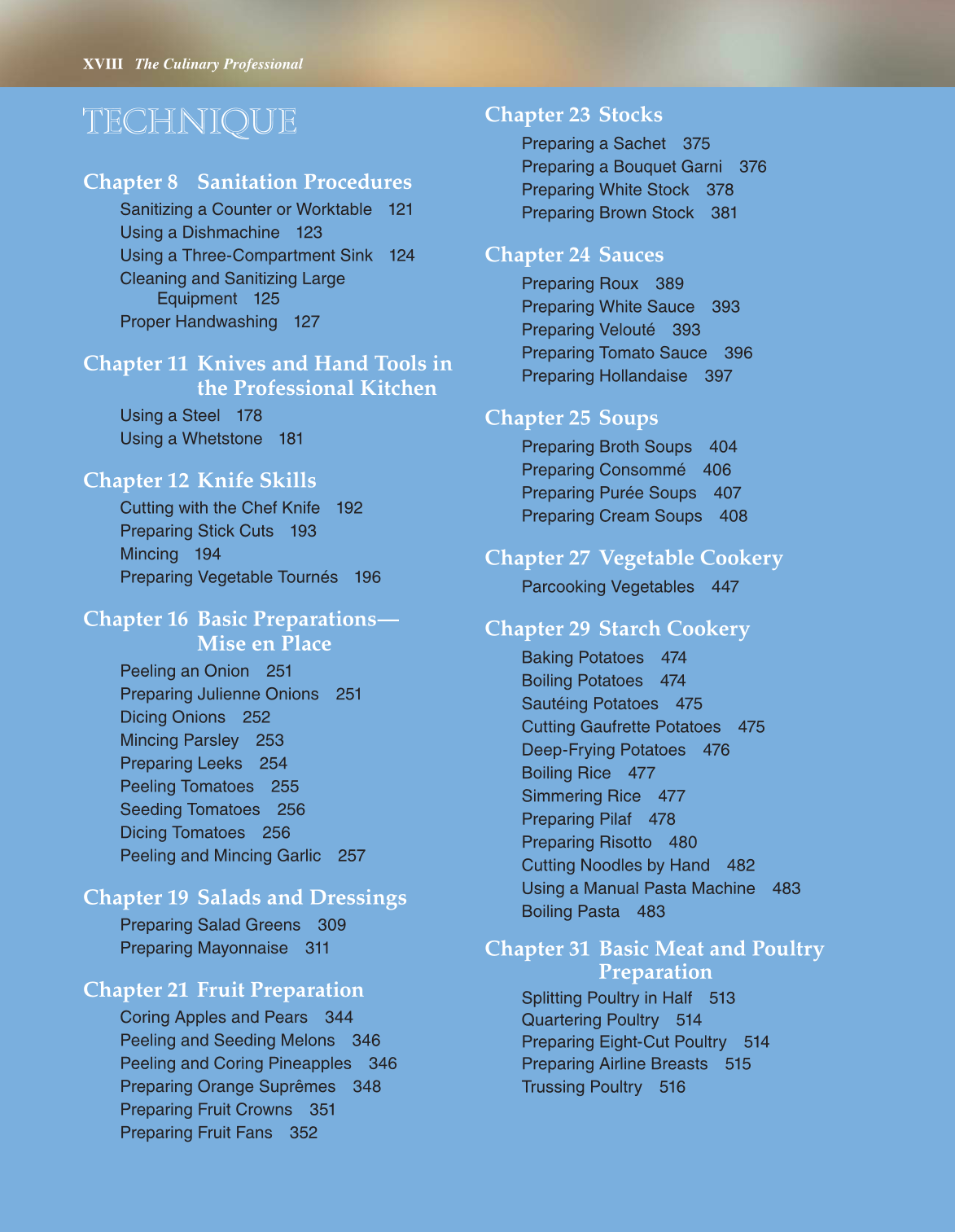 The Culinary Professional, 2nd Edition page XVIII