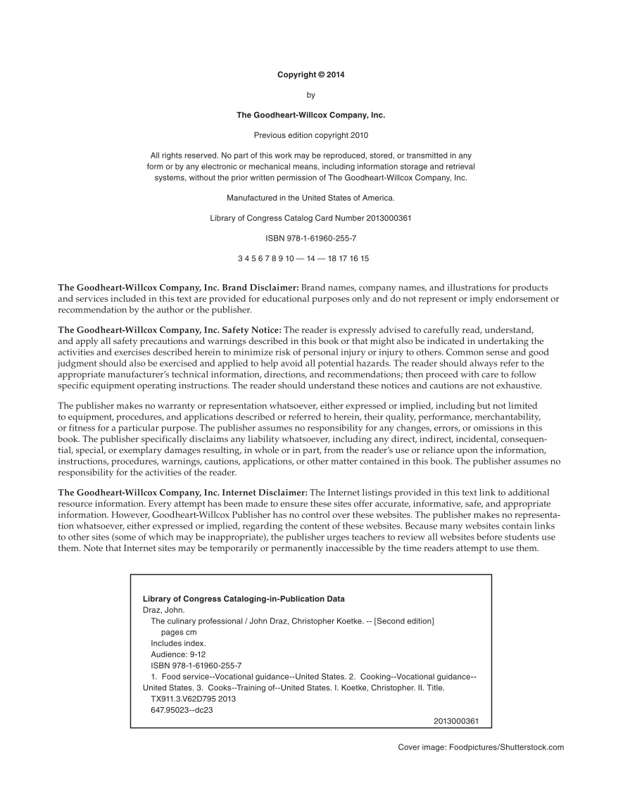 The Culinary Professional, 2nd Edition page II