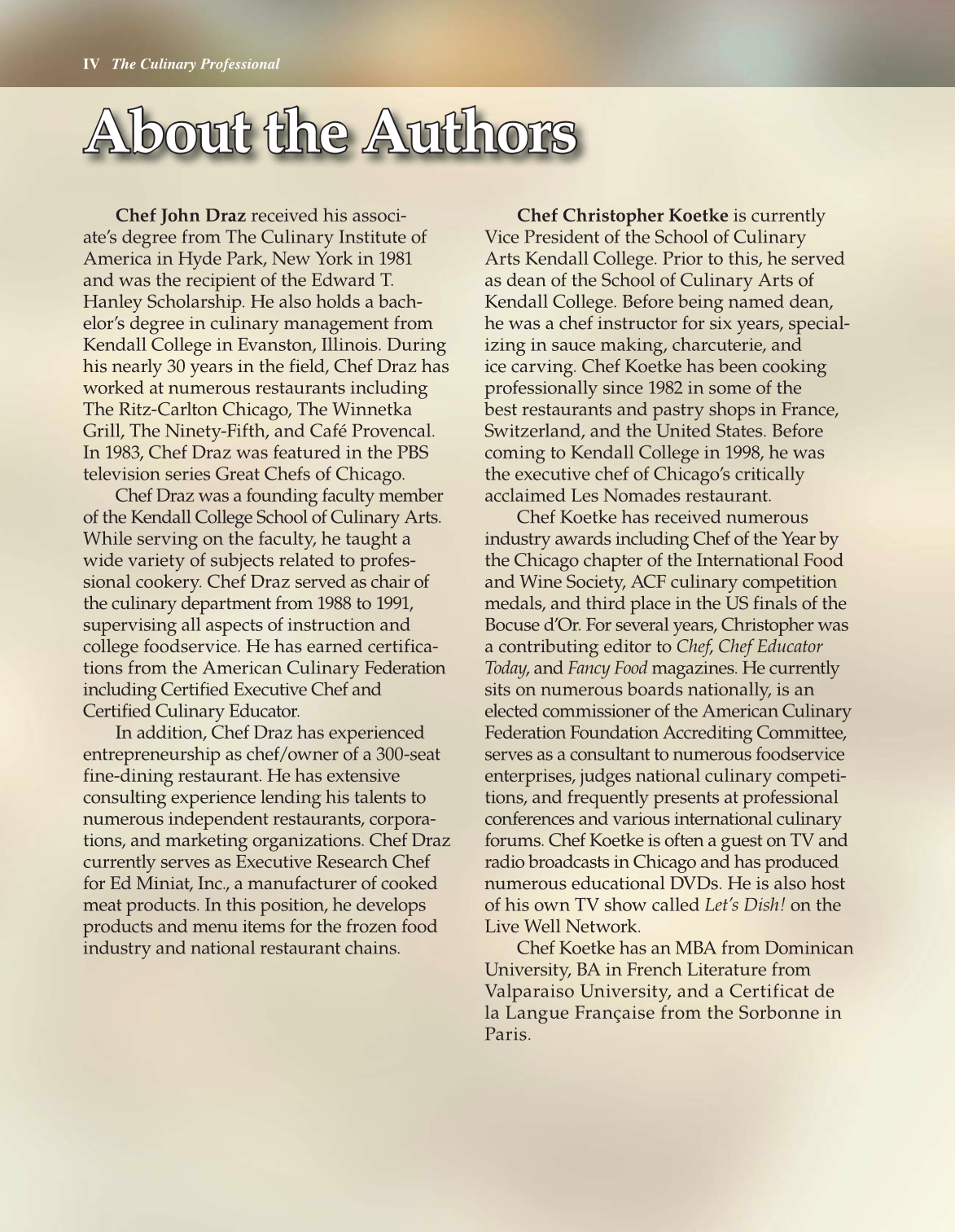 The Culinary Professional, 2nd Edition page IV