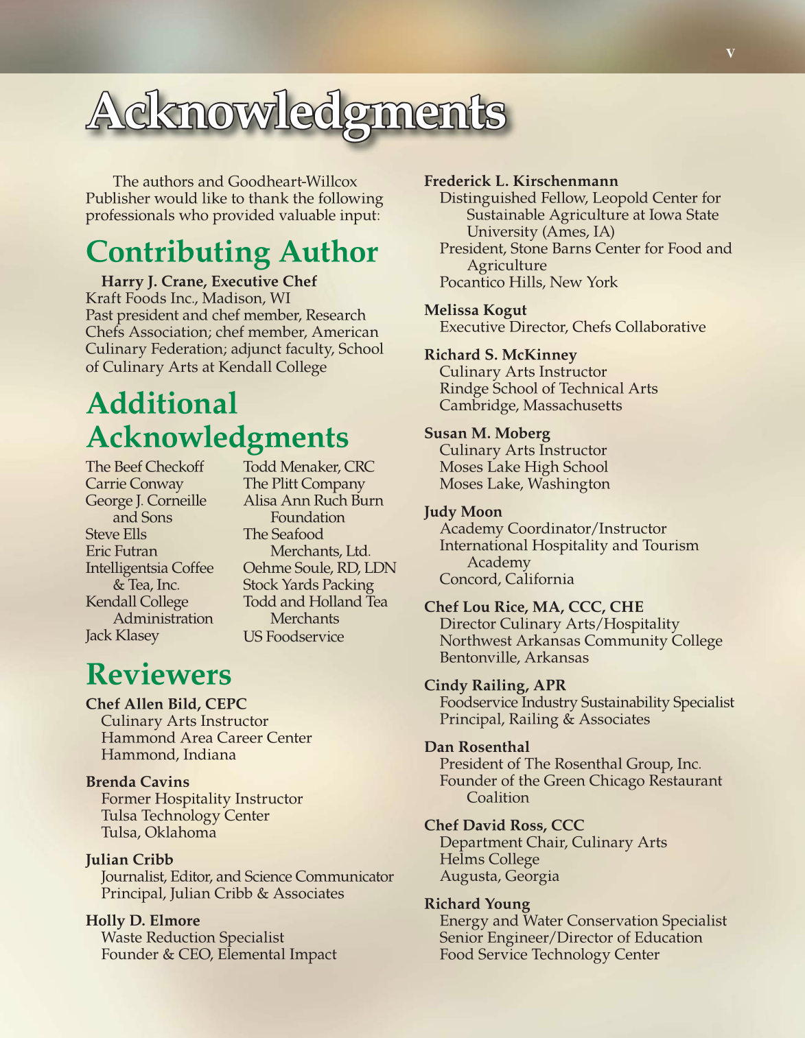 The Culinary Professional, 2nd Edition page V