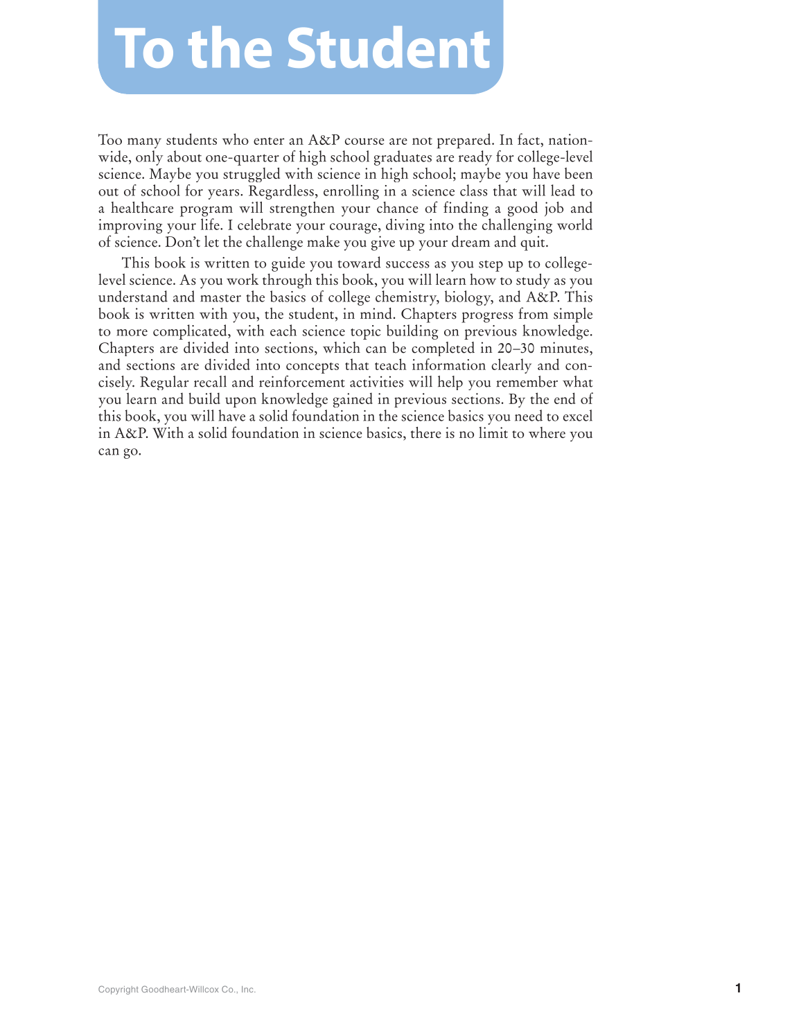 Preparing for A&P: Basic Science and Biology, 1st Edition page 1